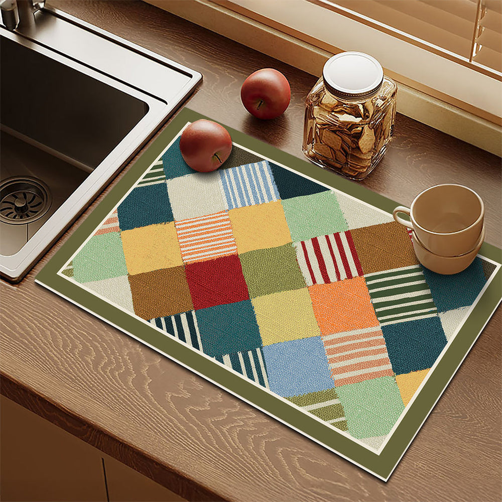 Bter Home Alas Meja Dapur Motif Kotak Geometris Serap Air Estetik untuk Countertop dan Coffee Corner