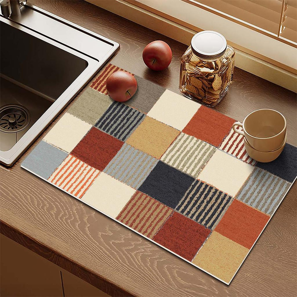 Bter Home Alas Meja Dapur Motif Kotak Geometris Serap Air Estetik untuk Countertop dan Coffee Corner