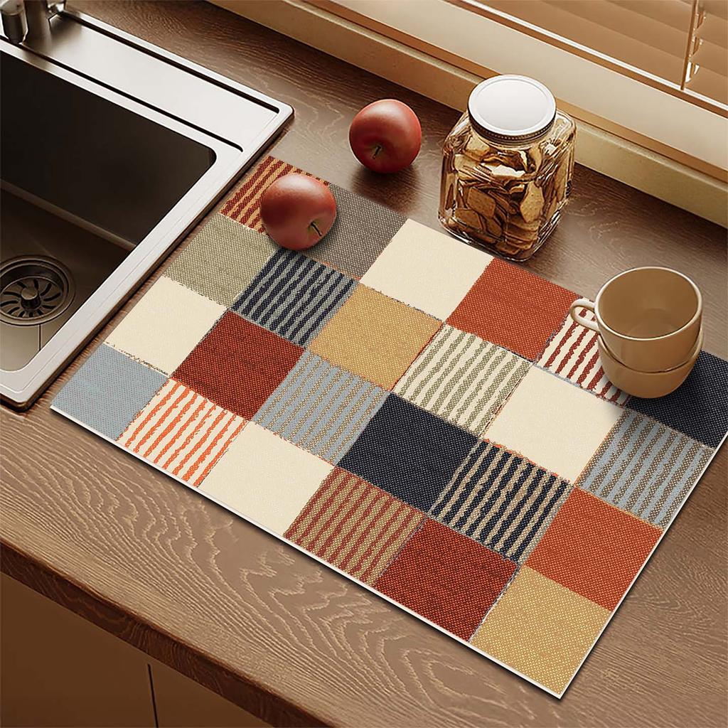 Bter Home Alas Meja Dapur Motif Kotak Geometris Serap Air Estetik untuk Countertop dan Coffee Corner