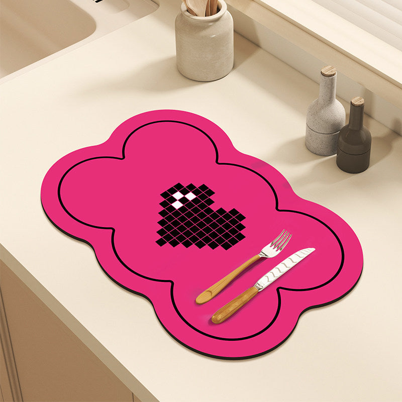 Bter Home Alas Meja Dapur Bentuk Bunga Motif Hati Pink Hitam Serap Air untuk Countertop Estetik