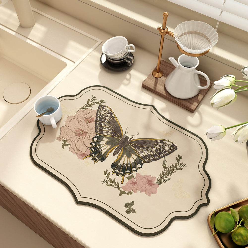 Bter Home Alas Meja Dapur Motif Kupu Kupu Floral Vintage Serap Air Pelindung Countertop Estetik - image 5