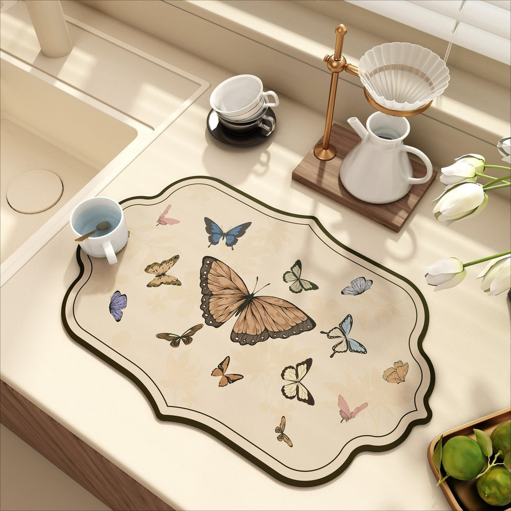 Bter Home Alas Meja Dapur Motif Kupu Kupu Floral Vintage Serap Air Pelindung Countertop Estetik