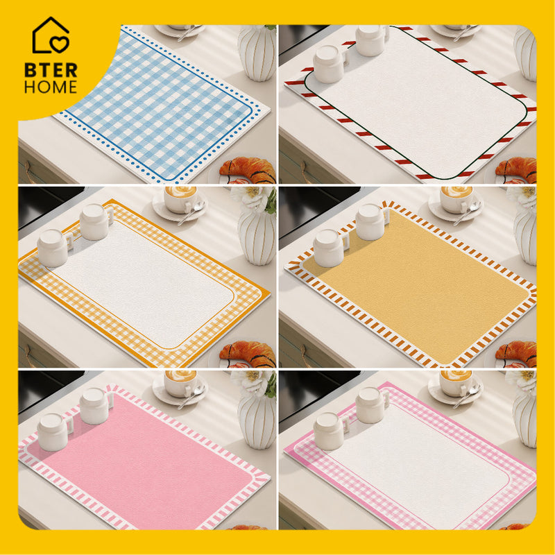 Bter Home Alas Meja Dapur Motif Gingham Pastel Serap Air Pelindung Countertop Minimalis - BH4720 TidakSerapAir