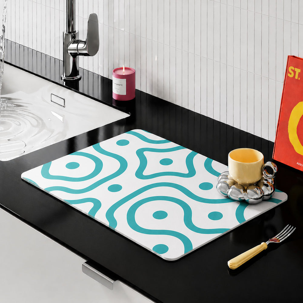 Bter Home Alas Meja Dapur Motif Garis Gelombang Modern Serap Air Pelindung Countertop