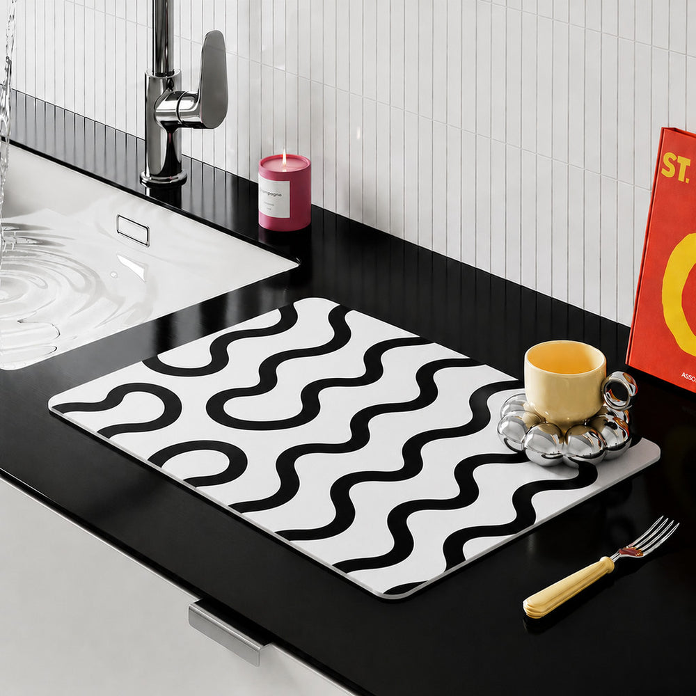 Bter Home Alas Meja Dapur Motif Garis Gelombang Modern Serap Air Pelindung Countertop - image 3