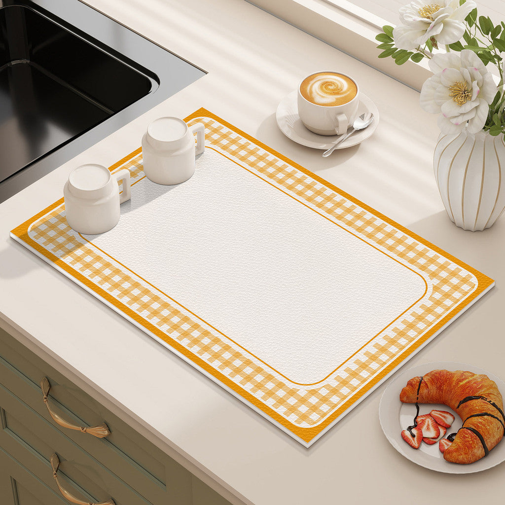 Bter Home Pastel Gingham Print Kitchen Table Mat Absorbent Minimalist Countertop Protector