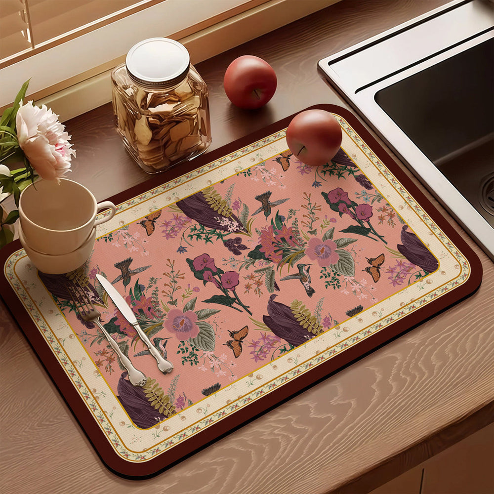 Bter Home Alas Meja Dapur Motif Botanical Vintage Serap Air Pelindung Countertop Estetik - image 5