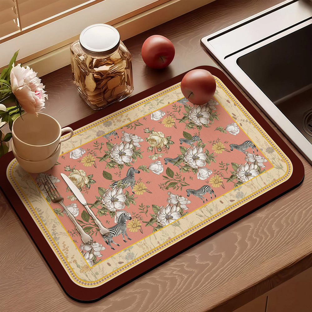 Bter Home Alas Meja Dapur Motif Botanical Vintage Serap Air Pelindung Countertop Estetik