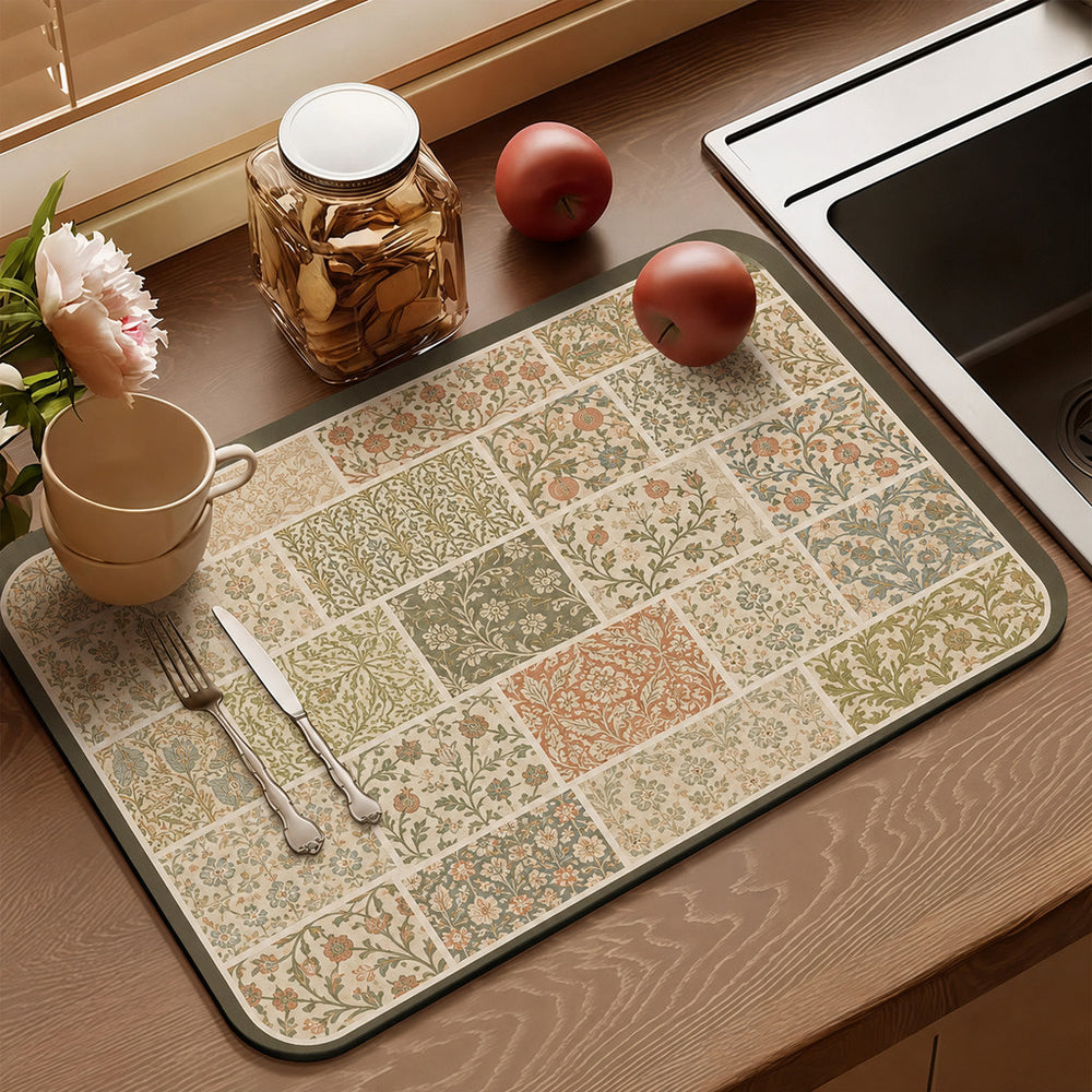 Bter Home Alas Meja Dapur Motif Patchwork Vintage Serap Air untuk Countertop Estetik - image 5