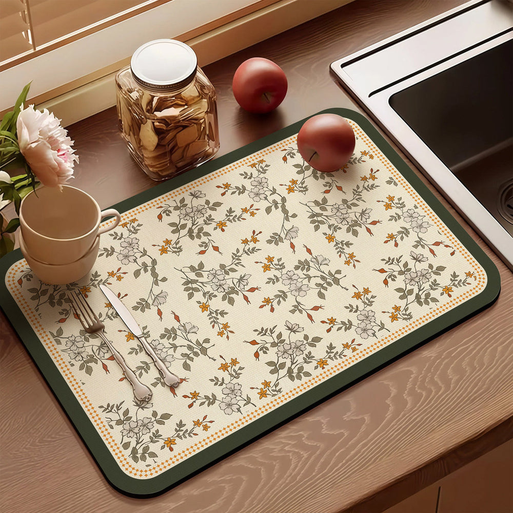 Bter Home Alas Meja Dapur Motif Botanical Vintage Serap Air Pelindung Countertop Estetik