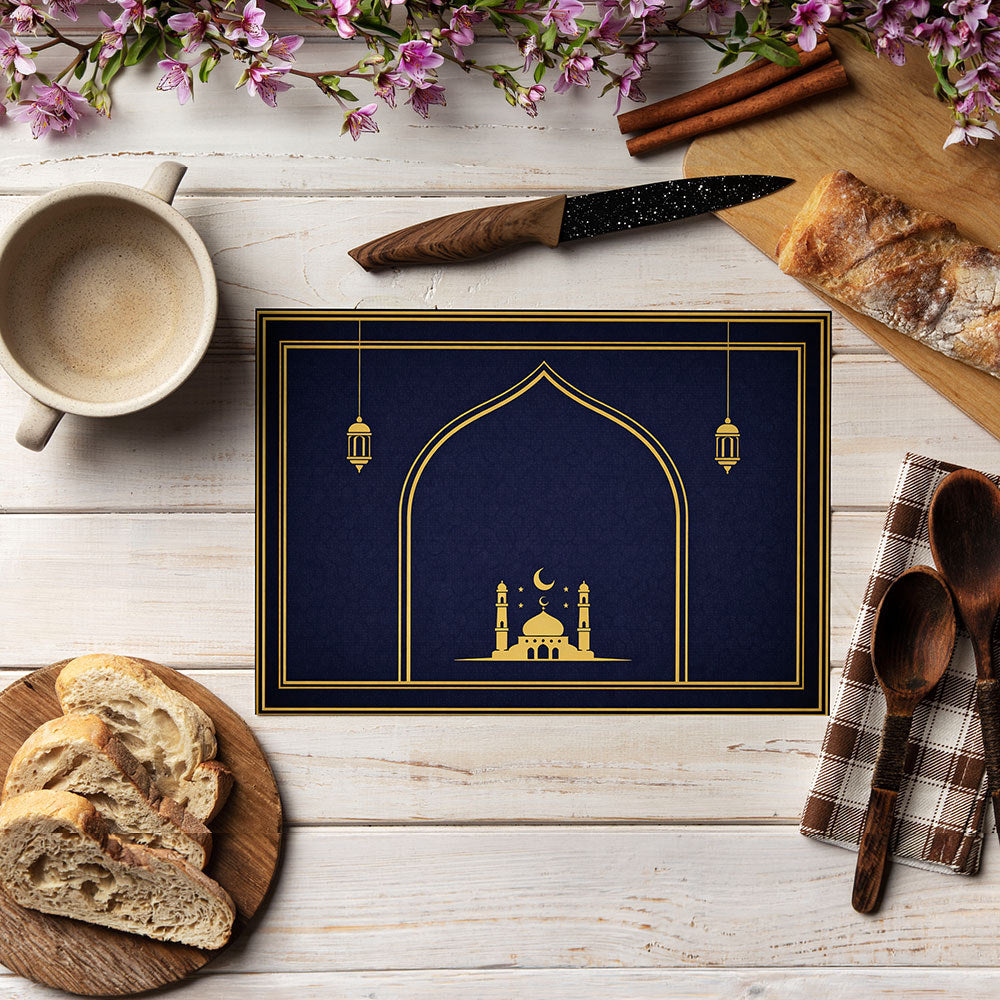 Bter Home Tatakan Piring Placemat PVC Premium Mihrab Masjid Gold Anti Air