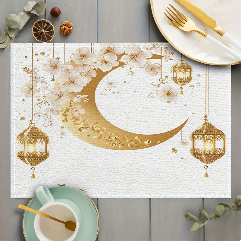 Bter Home Taplak Meja Placemat PVC Premium Ramadan Idul Fitri Floral Crescent White Gold Anti Air - image 5