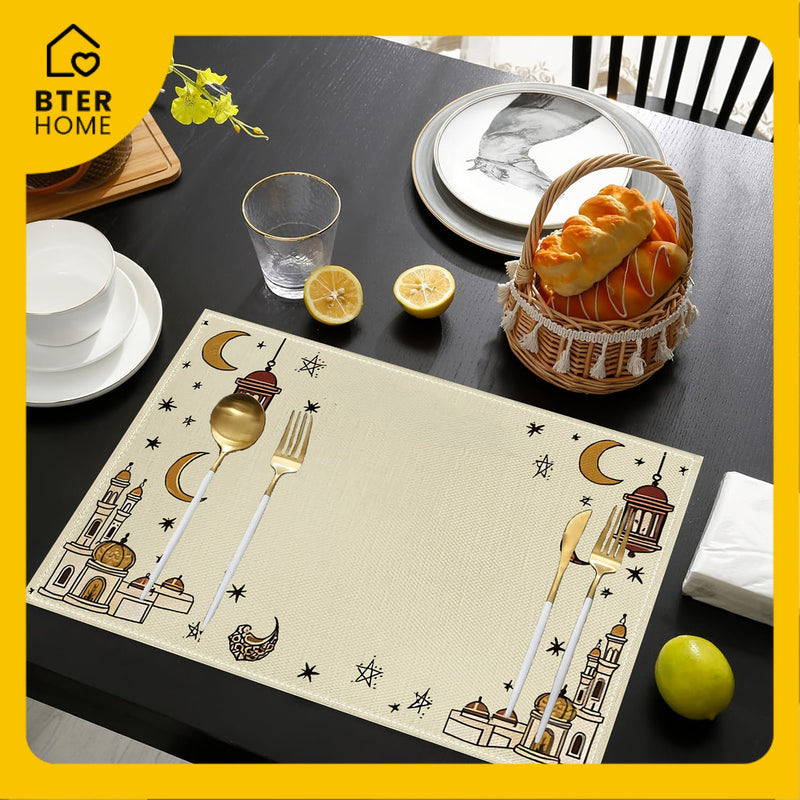 Bter Home Taplak Meja Placemat PVC Premium Ramadan Mosque Beige Gold Anti Air - BH5118