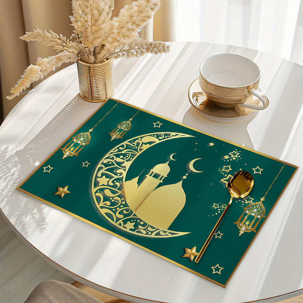 Bter Home Taplak Meja Placemat PVC Premium Ramadan Idul Fitri Motif Bulan Sabit Lentera Cream Gold - image 7