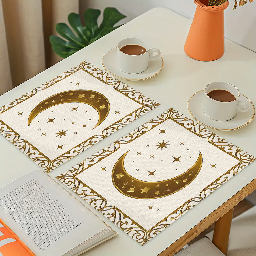 Bter Home Taplak Meja Placemat PVC Premium Ramadan Idul Fitri Luxury Crescent Frame White Gold Anti Air - image 5