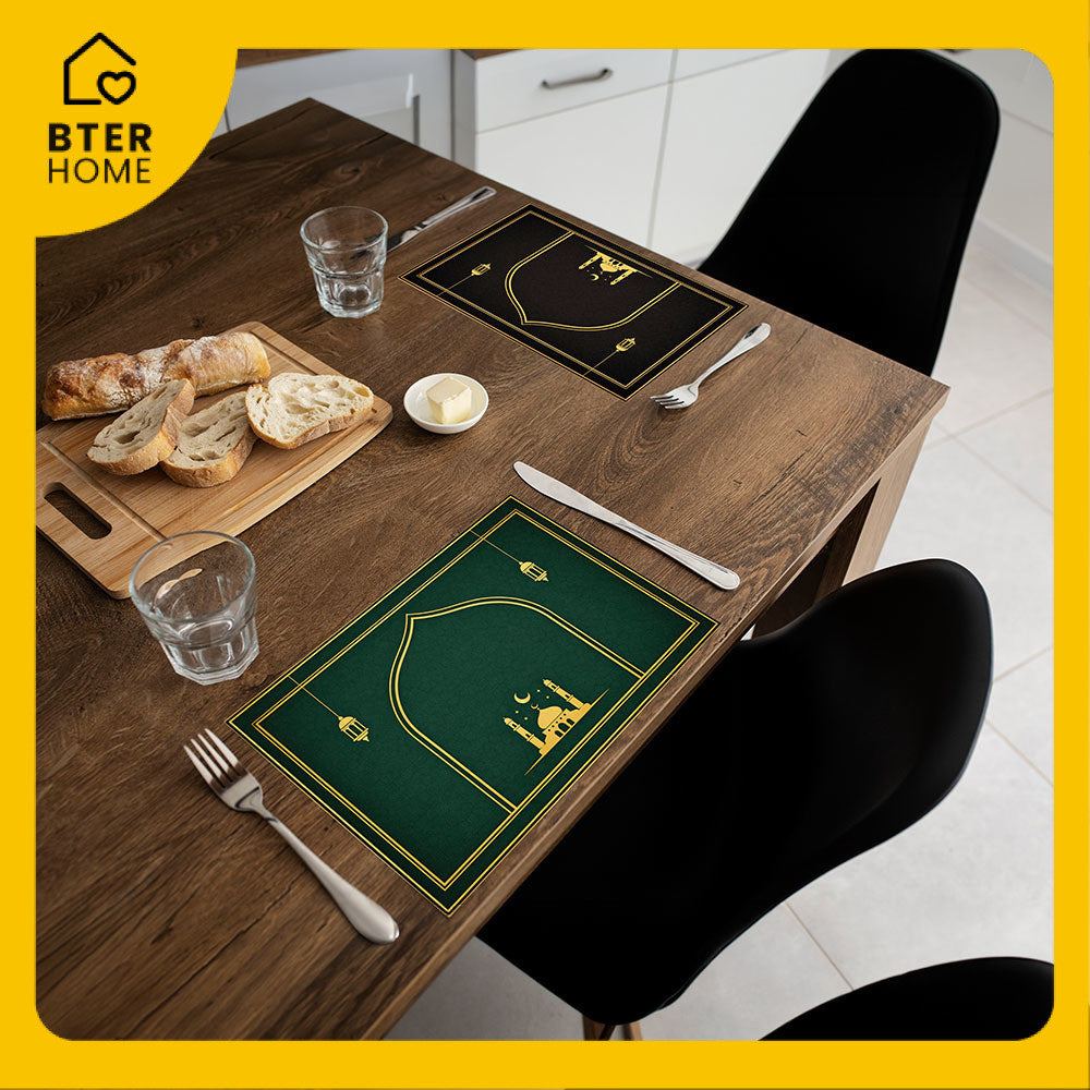 Bter Home Tatakan Piring Placemat PVC Premium Mihrab Masjid Gold Anti Air - BH5038
