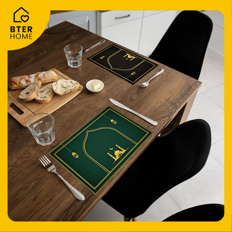 Bter Home Tatakan Piring Placemat PVC Premium Mihrab Masjid Gold Anti Air - BH5038