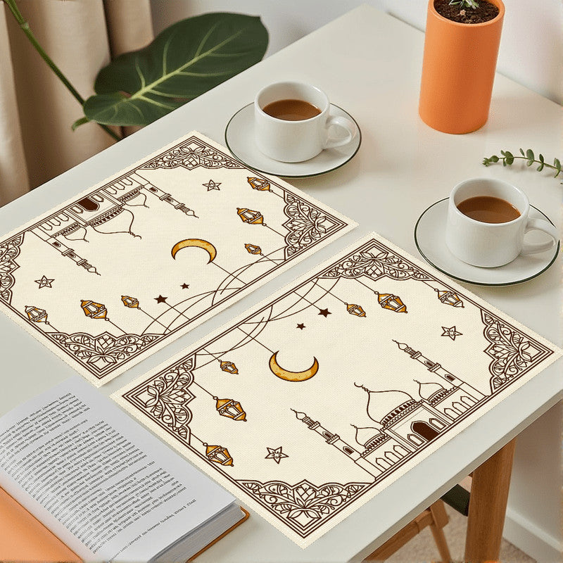 Bter Home Taplak Meja Placemat PVC Premium Ramadan Idul Fitri Mosque Lantern Frame Cream Brown Anti Air - image 2