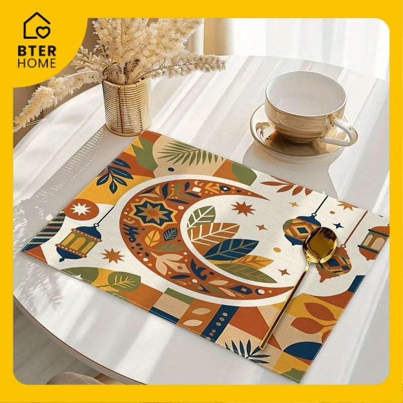Bter Home Taplak Meja Placemat PVC Premium Ramadan Idul Fitri Boho Crescent Lantern Colorful - BH5112