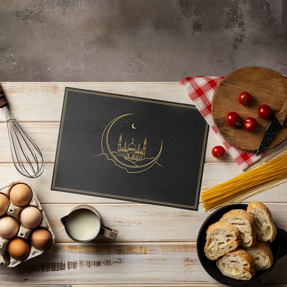 Bter Home Tatakan Piring Placemat PVC Premium Crescent Masjid Awan Gold Anti Air - image 2