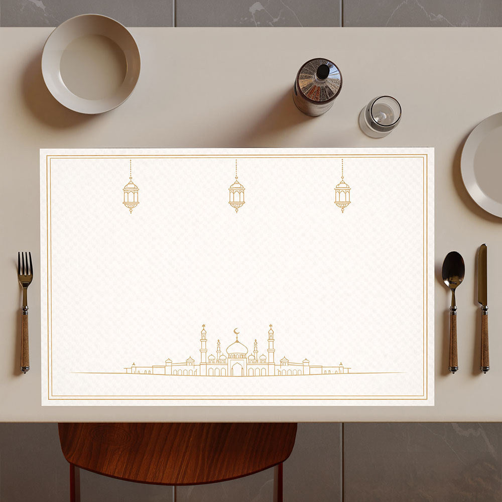Bter Home Tatakan Piring Placemat PVC Premium Skyline Masjid Lentera Gold Anti Air - image 3