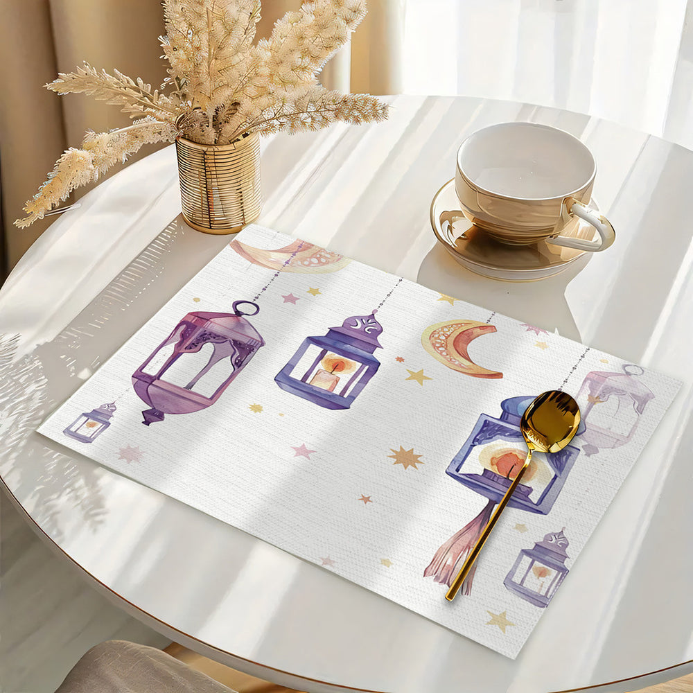 Bter Home Taplak Meja Placemat PVC Premium Ramadan Idul Fitri Emerald Green Gold Mosque Crescent