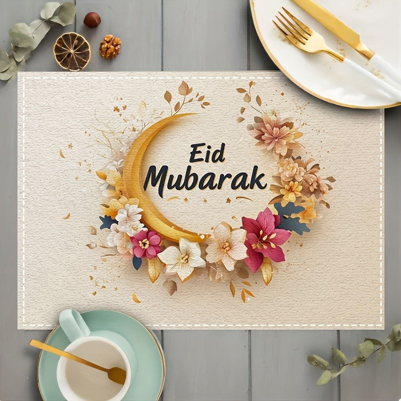 Bter Home Taplak Meja Placemat PVC Premium Ramadan Idul Fitri Eid Mubarak Floral Crescent Cream - image 4