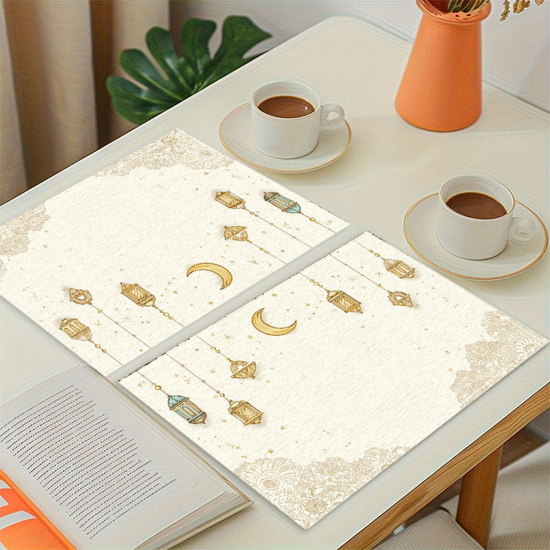 Bter Home Taplak Meja Placemat PVC Premium Ramadan Idul Fitri Motif Bulan Sabit Lentera Cream Gold - image 4