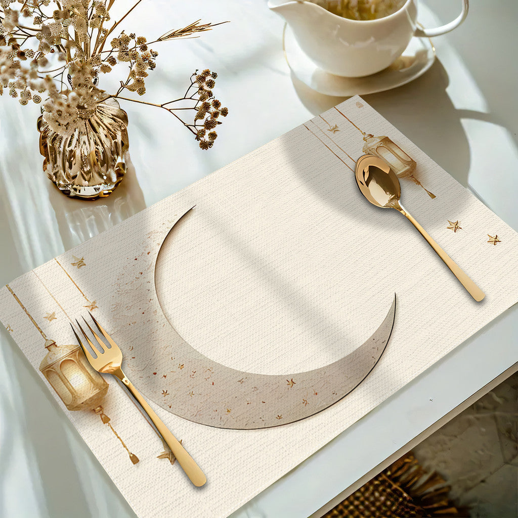 Bter Home Taplak Meja Placemat PVC Premium Ramadan Mosque Beige Gold Anti Air