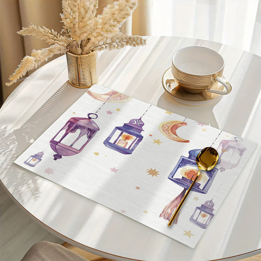 Bter Home Taplak Meja Placemat PVC Premium Ramadan Idul Fitri Floral Crescent White Gold Anti Air