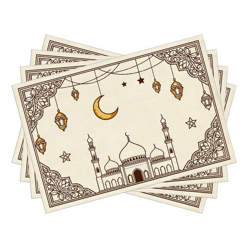 Bter Home Taplak Meja Placemat PVC Premium Ramadan Idul Fitri Mosque Lantern Frame Cream Brown Anti Air - image 5