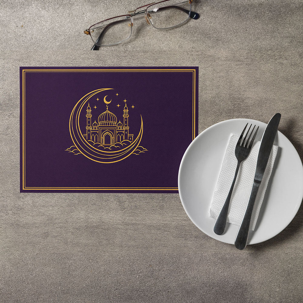 Bter Home Tatakan Piring Placemat PVC Premium Crescent Masjid Gold Anti Air