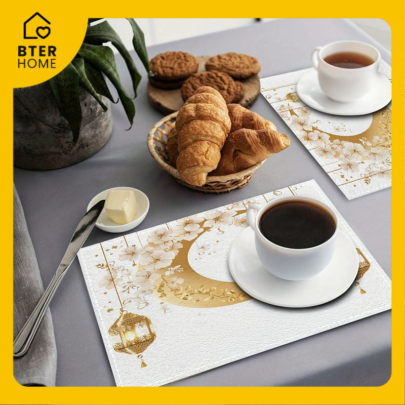 Bter Home Taplak Meja Placemat PVC Premium Ramadan Idul Fitri Floral Crescent White Gold Anti Air - BH5109
