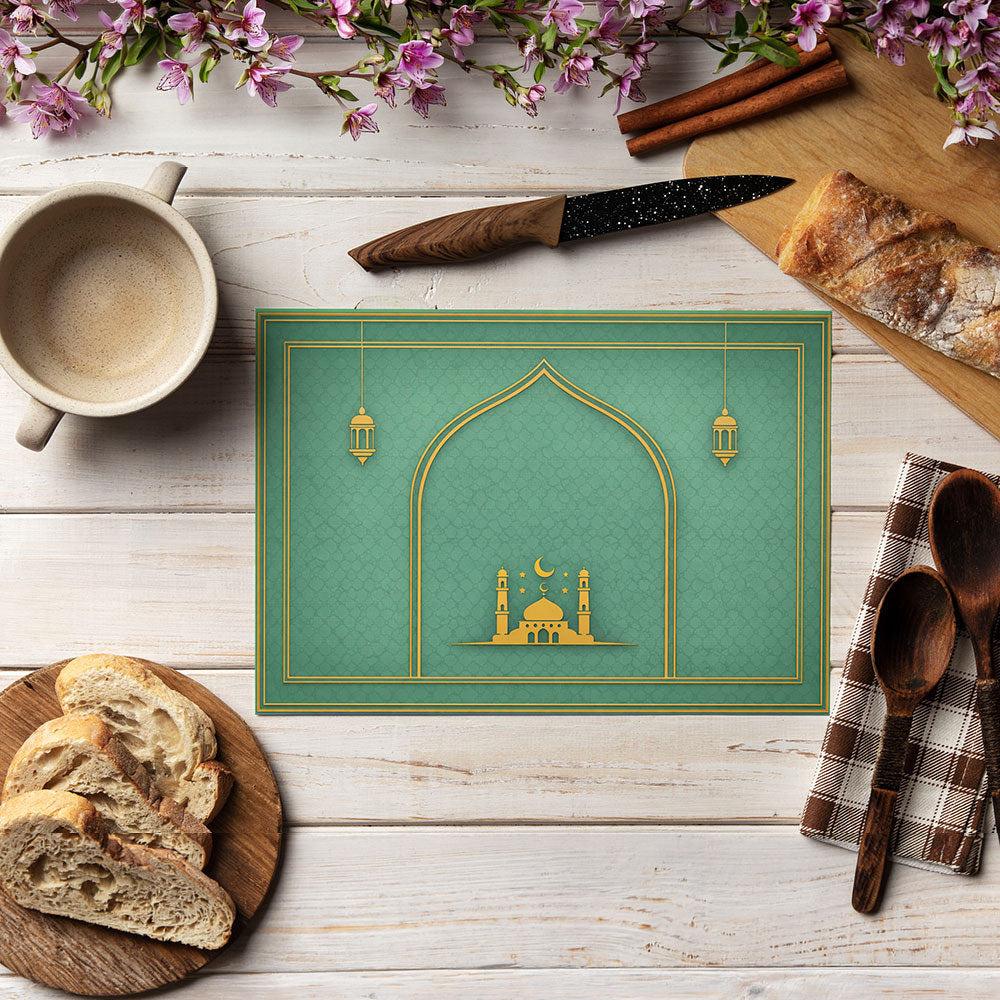 Bter Home Tatakan Piring Placemat PVC Premium Mihrab Masjid Gold Anti Air