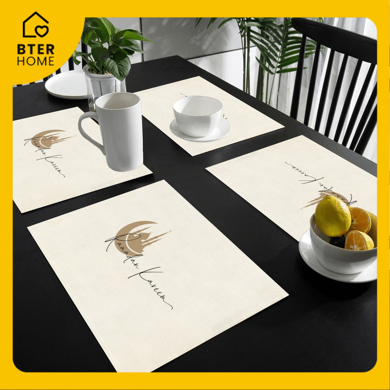 Bter Home Taplak Meja Placemat PVC Premium Ramadan Idul Fitri Minimalist Moon Mosque Cream Anti Air - BH5126