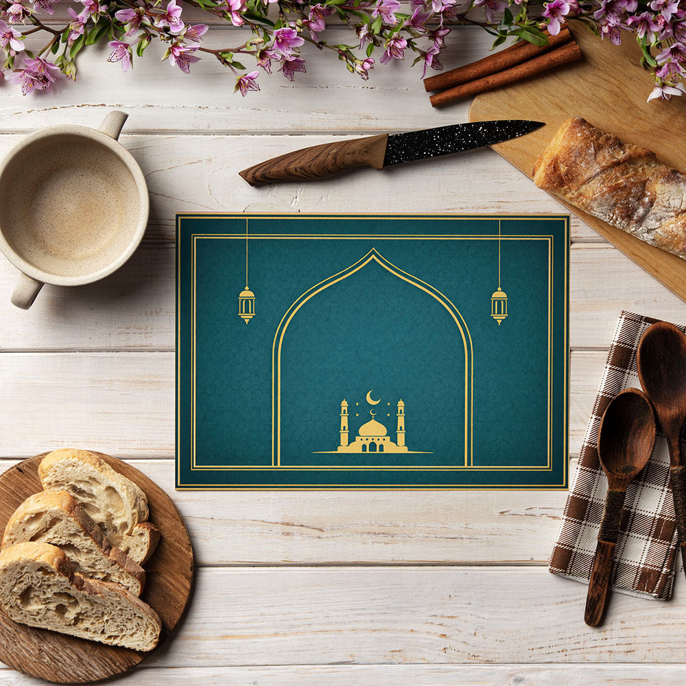 Bter Home Tatakan Piring Placemat PVC Premium Mihrab Masjid Gold Anti Air - image 5