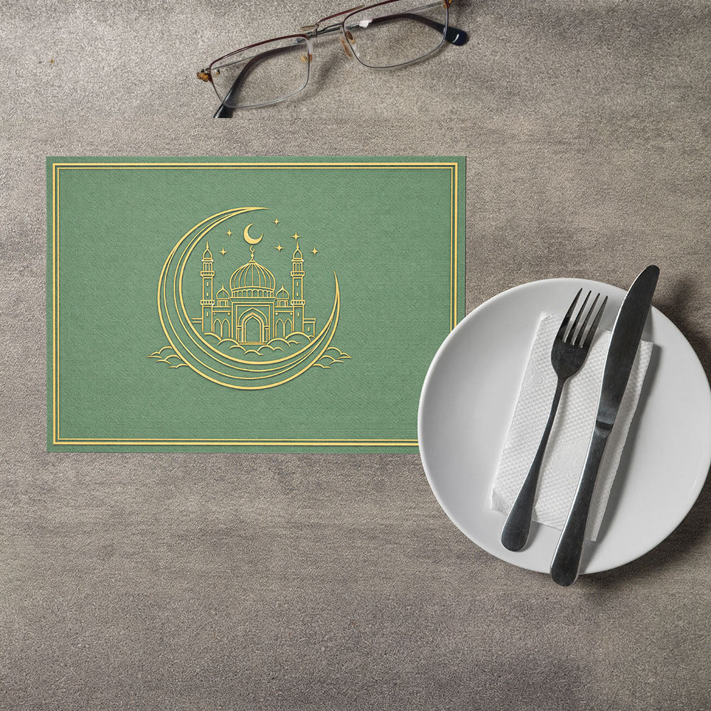 Bter Home Tatakan Piring Placemat PVC Premium Crescent Masjid Gold Anti Air