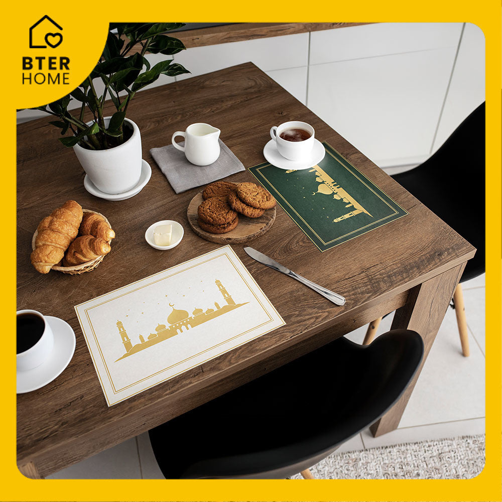 Bter Home Tatakan Piring Placemat PVC Premium Skyline Masjid Gold Anti Air - BH5030