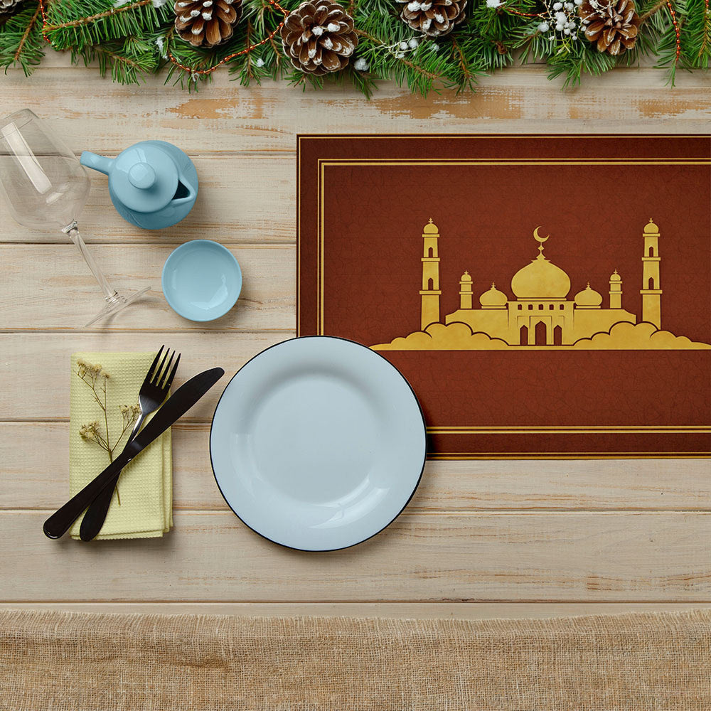Bter Home Tatakan Piring Placemat PVC Premium Masjid Gold Emerald Anti Air