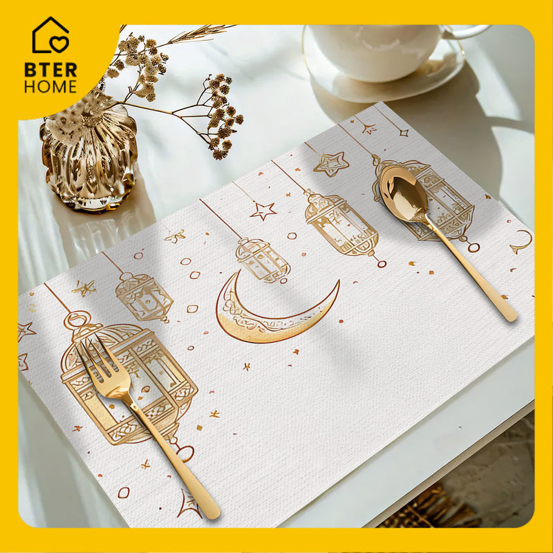 Bter Home Tatakan Piring Placemat PVC Premium Lentera Bulan Sabit Gold Anti Air - BH5109
