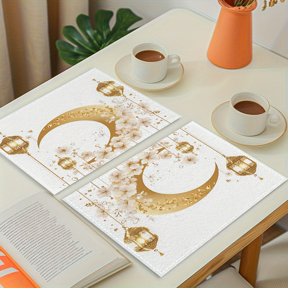 Bter Home Taplak Meja Placemat PVC Premium Ramadan Idul Fitri Floral Crescent White Gold Anti Air - image 8