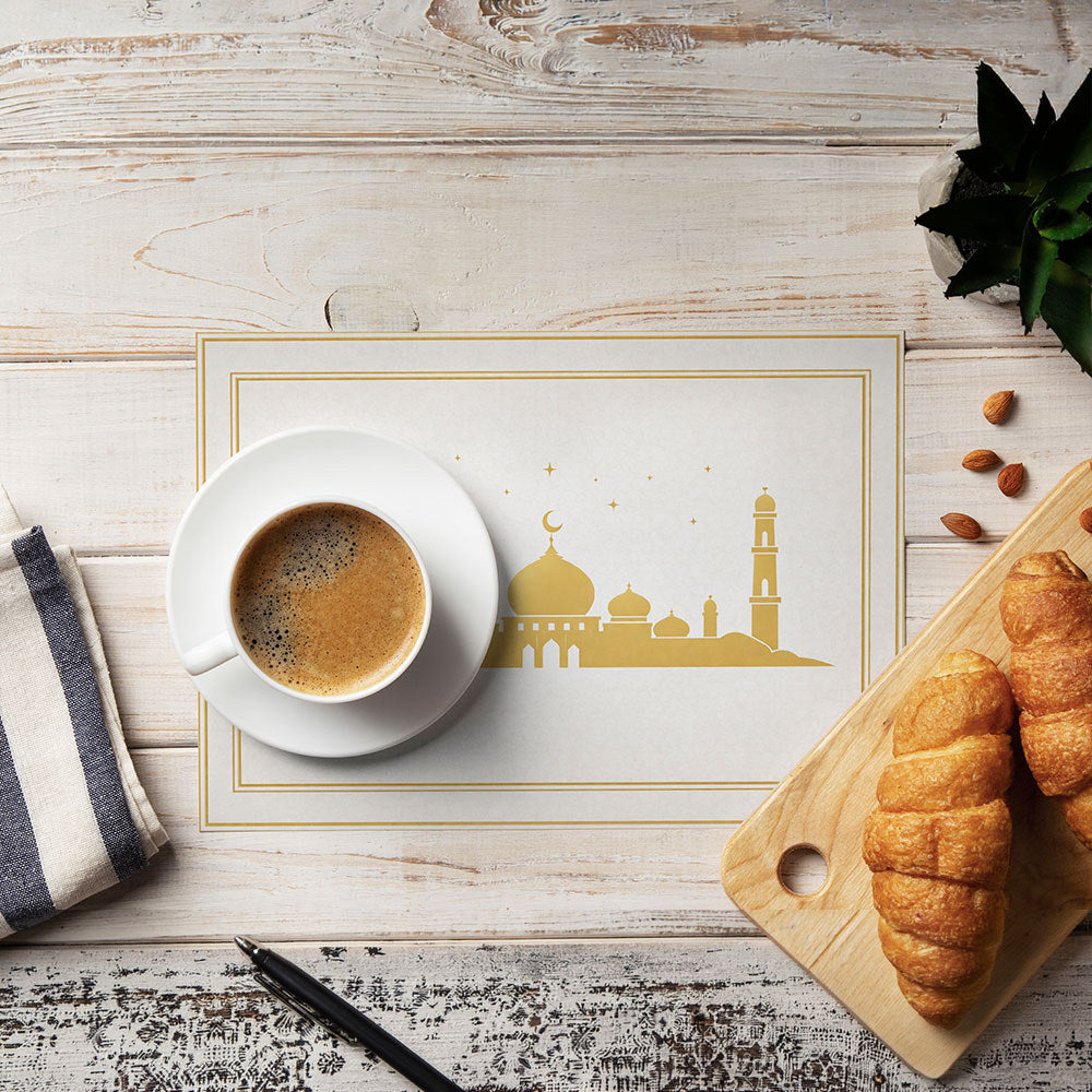 Bter Home Tatakan Piring Placemat PVC Premium Skyline Masjid Bintang Gold Anti Air - image 3