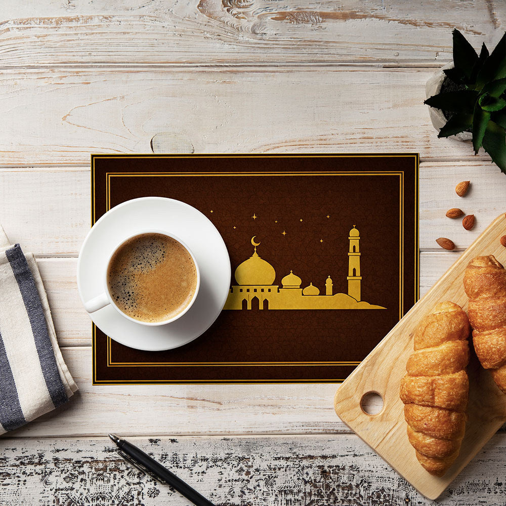 Bter Home Tatakan Piring Placemat PVC Premium Skyline Masjid Bintang Gold Anti Air - image 6