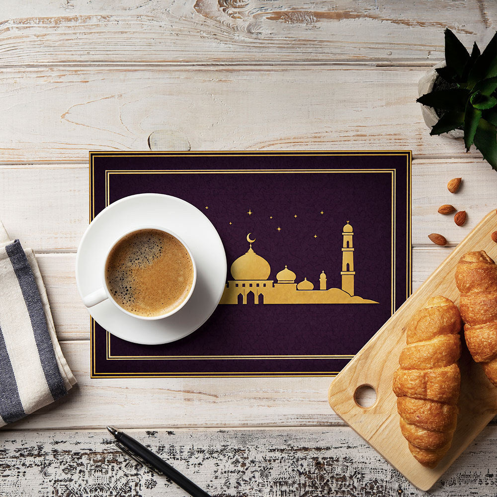 Bter Home Tatakan Piring Placemat PVC Premium Skyline Masjid Bintang Gold Anti Air