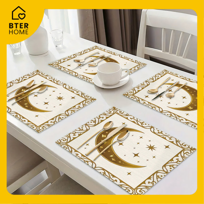Bter Home Taplak Meja Placemat PVC Premium Ramadan Idul Fitri Luxury Crescent Frame White Gold Anti Air - BH5123