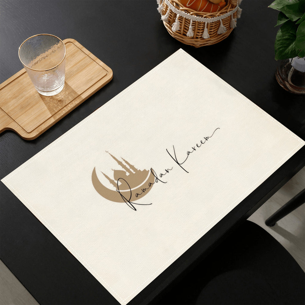 Bter Home Taplak Meja Placemat PVC Premium Ramadan Idul Fitri Minimalist Moon Mosque Cream Anti Air - image 4
