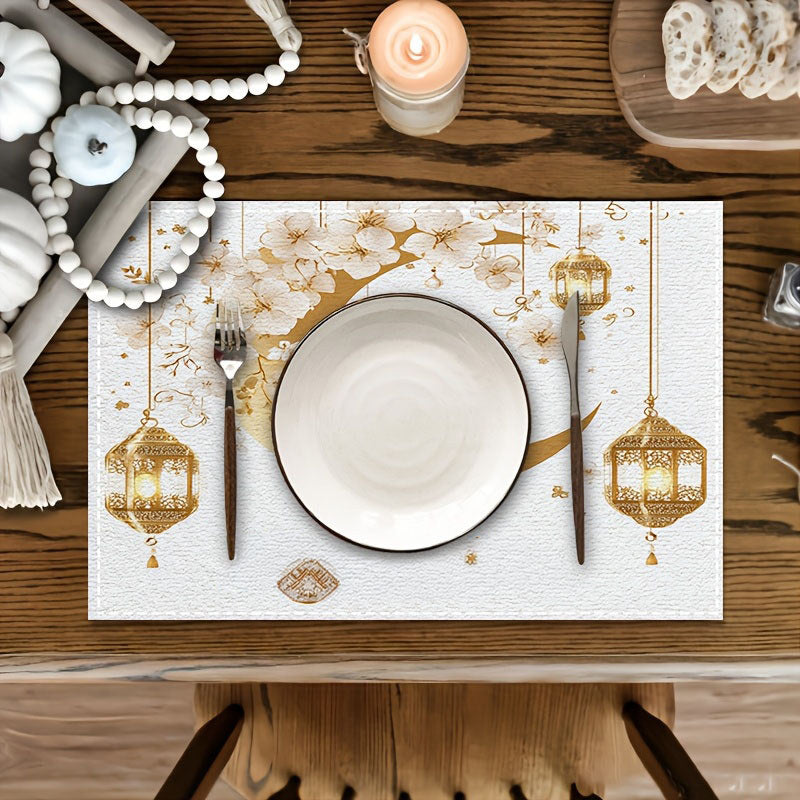 Bter Home Taplak Meja Placemat PVC Premium Ramadan Idul Fitri Floral Crescent White Gold Anti Air - image 6