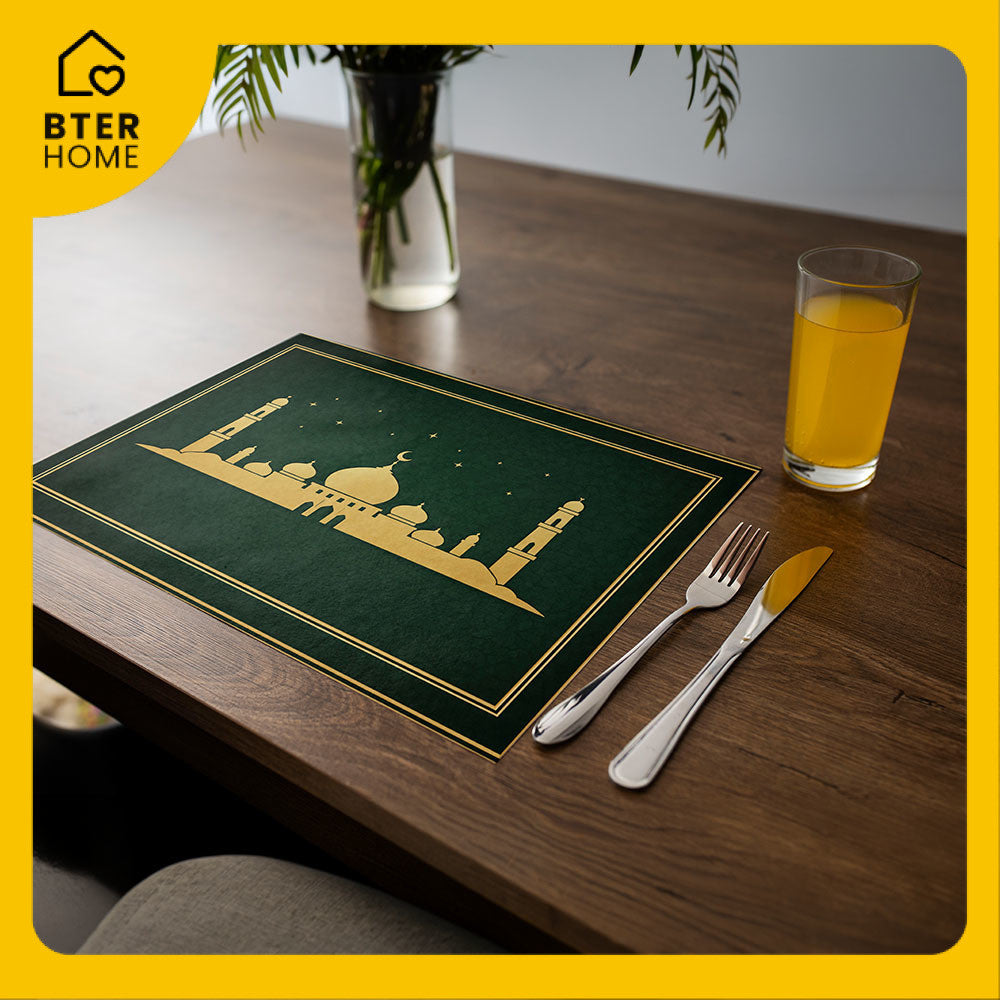 Bter Home Tatakan Piring Placemat PVC Premium Skyline Masjid Bintang Gold Anti Air - BH5048