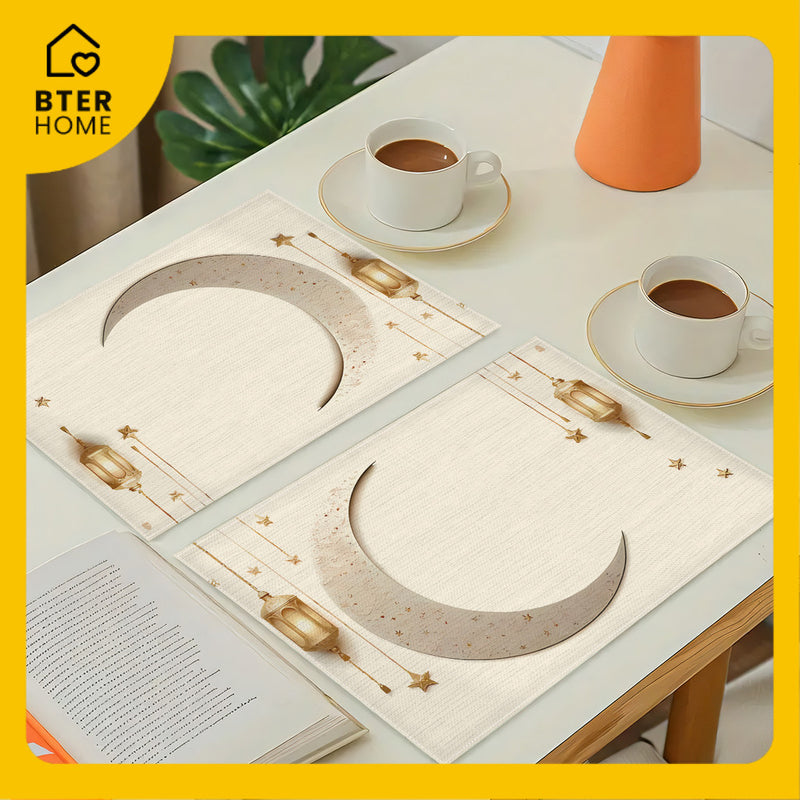 Bter Home Taplak Meja Placemat PVC Premium Ramadan Idul Fitri Crescent Lantern White Gold Anti Air - BH5110
