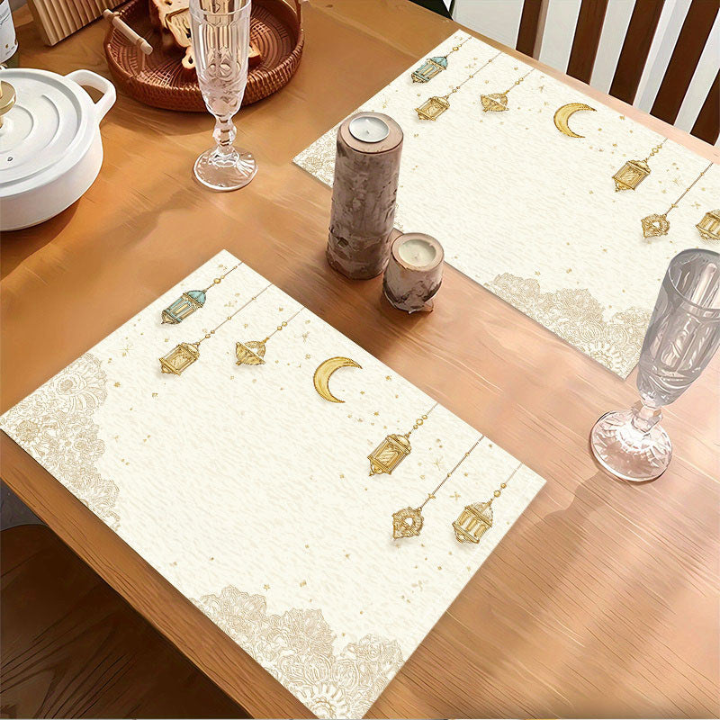 Bter Home Taplak Meja Placemat PVC Premium Ramadan Idul Fitri Elegant Lantern Cream Gold Anti Air - image 4